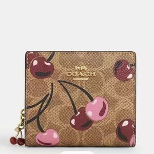 Coach Small Snap Wallet In Signature Canvas With Cherry Print